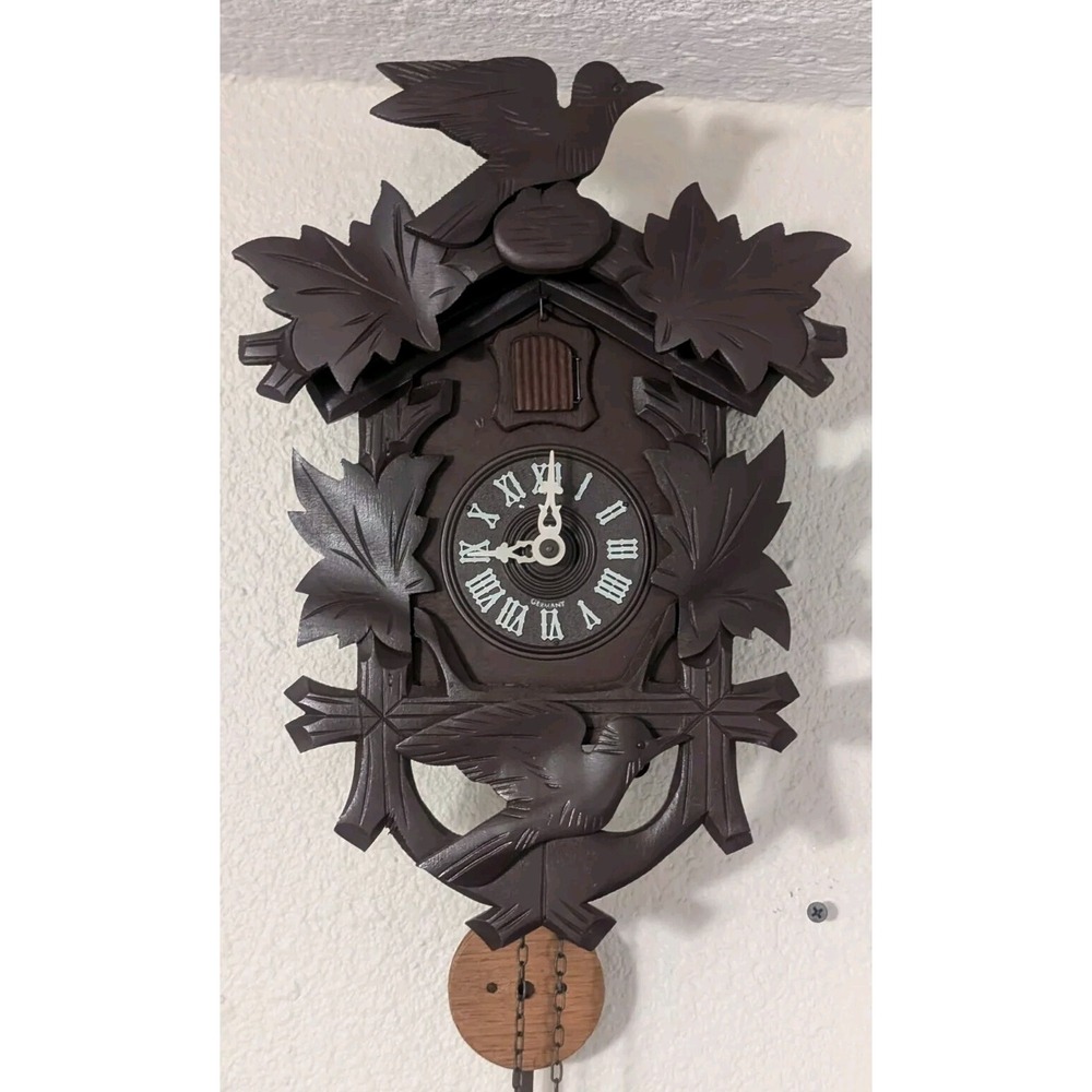 Vintage Mid Century Cuckoo Clock West Germany Traditional Style Dark Wood Time